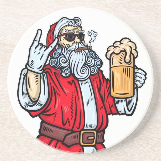 Bad Santa Claus, Rock, Beer en Cigar Zandsteen Onderzetter (Voorkant)