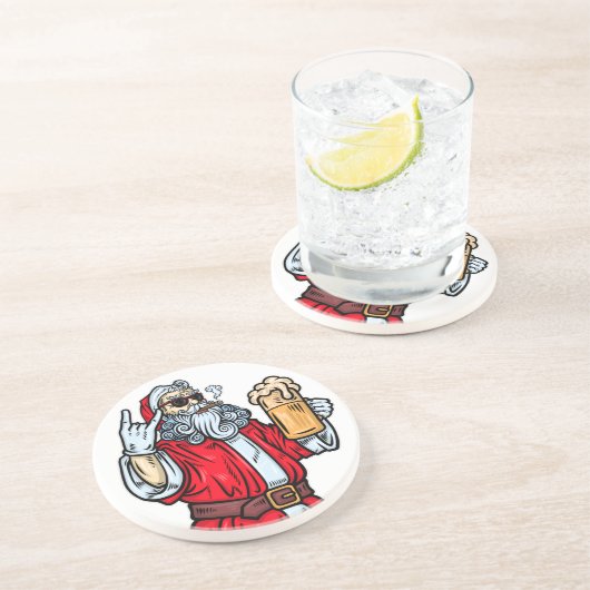 Bad Santa Claus, Rock, Beer en Cigar Zandsteen Onderzetter (Zijkant)