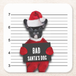 Bad Santa's Dog Mugshot Funny Kerstmis Kartonnen Onderzetters