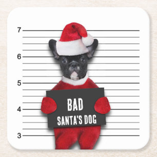 Bad Santa's Dog Mugshot Funny Kerstmis Kartonnen Onderzetters