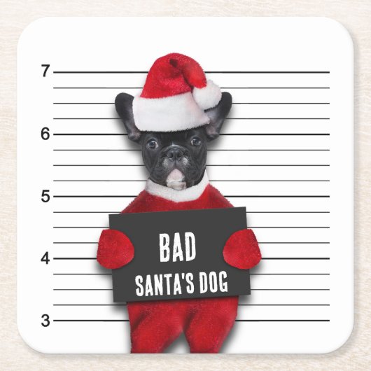 Bad Santa's Dog Mugshot Funny Kerstmis Kartonnen Onderzetters (Voorkant)