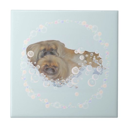 Bad Tijd Pekingese Duo Tegeltje (Voorkant)