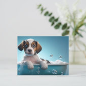 Bad Tub & Bubbels Puppy Briefkaart (Staand voorkant)