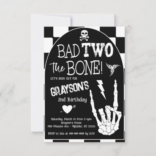 Bad TWO de Bone 2e Verjaardagsfeestje Kaart (Voorkant)