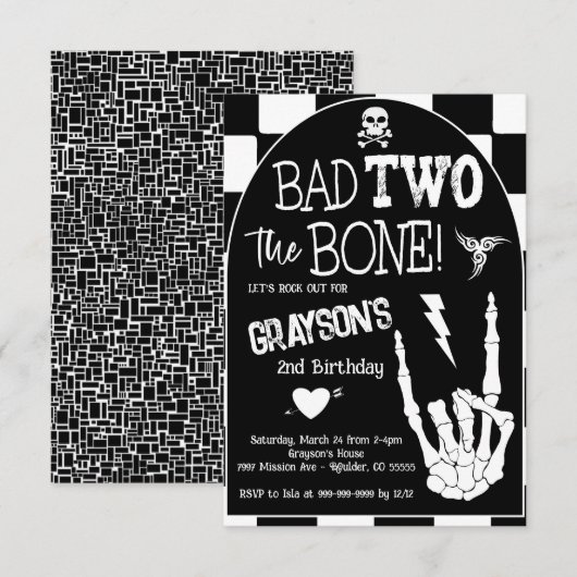 Bad TWO de Bone 2e Verjaardagsfeestje Kaart (Voorkant / Achterkant)