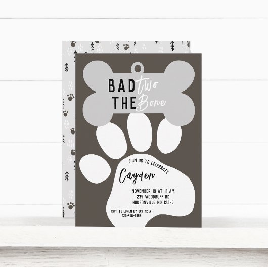 Bad Two De Bone Puppy Tweede Verjaardag Kaart