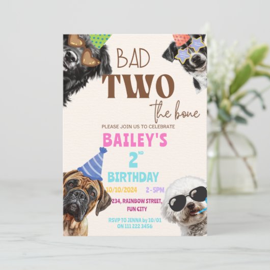 Bad Two de Bone Puppy Verjaardag Kaart (Staand voorkant)