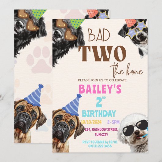 Bad Two de Bone Puppy Verjaardag Kaart (Voorkant / Achterkant)