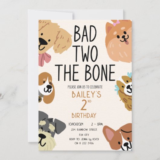 Bad Two de Bone Puppy Verjaardag Kaart (Voorkant)
