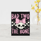 Bad Two - De schedel met roze strik voor Halloween Kaart (Gele Bloem)