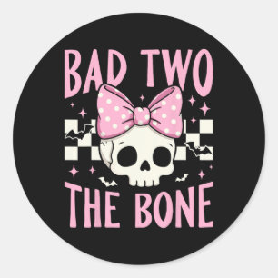 Bad Two - De schedel met roze strik voor Halloween Ronde Sticker