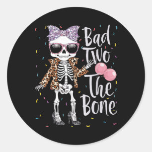 Bad Two Het Bone 2e Verjaardagsmeisje Halloween Le Ronde Sticker