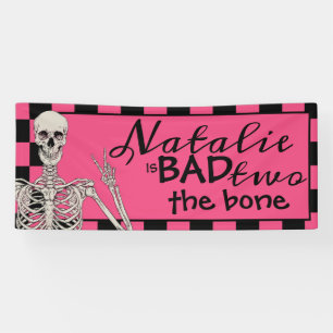 Bad Two Het Bone Halloween 2e Verjaardag Roze Part Spandoek