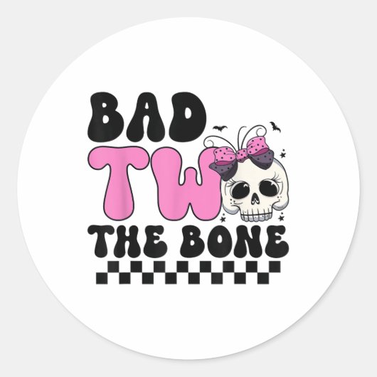Bad Two The Bone 2nd Birthday Kind Girl Spooky Bir Ronde Sticker (Voorkant)