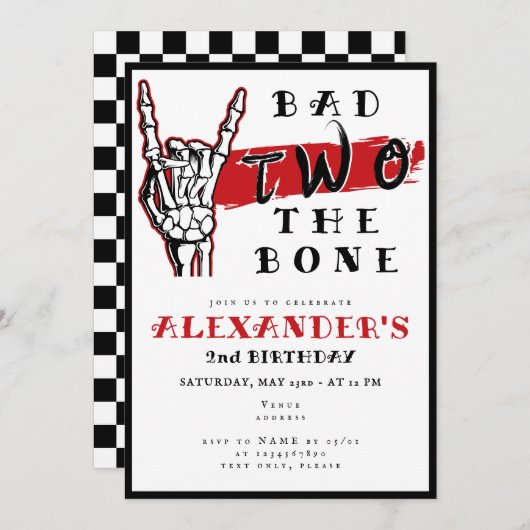 Bad Two The Bone 2nd Birthday Skeleton Hand Kaart (Voorkant / Achterkant)