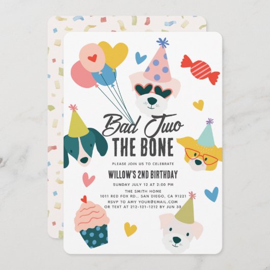 Bad Two The Bone Dogs Balloons 2e verjaardag Kaart (Voorkant / Achterkant)