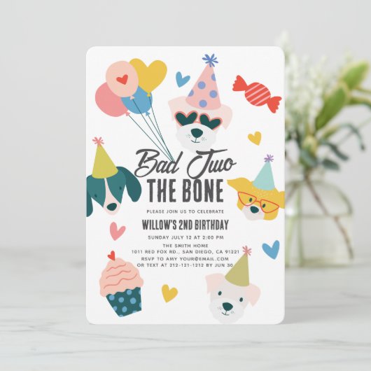 Bad Two The Bone Dogs Balloons 2e verjaardag Kaart (Staand voorkant)
