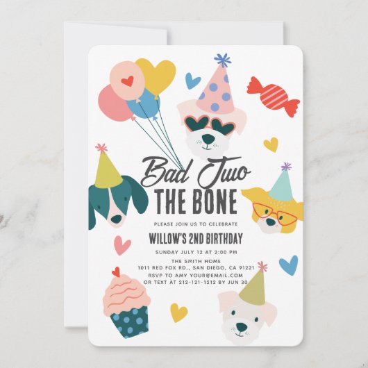 Bad Two The Bone Dogs Balloons 2e verjaardag Kaart (Voorkant)