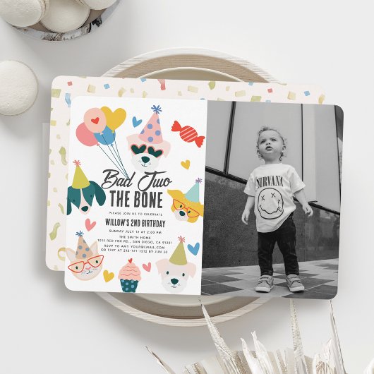 Bad Two the Bone Dogs & Cat 2e verjaardag foto Kaart