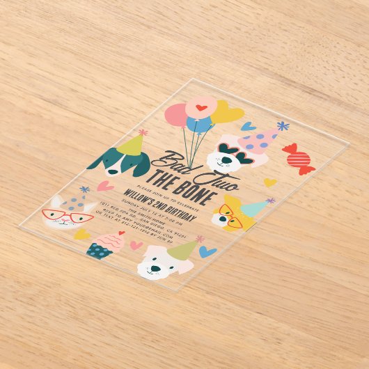 Bad Two The Bone Dogs & Cat Balloons 2e verjaardag Acryl Uitnodigingen (Laagn)