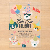 Bad Two The Bone Dogs & Cat Balloons 2e verjaardag Acryl Uitnodigingen (Voorkant)
