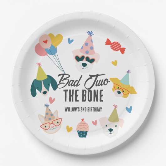 Bad Two The Bone Dogs & Cat Balloons 2e verjaardag Papieren Bordje (Voorkant)