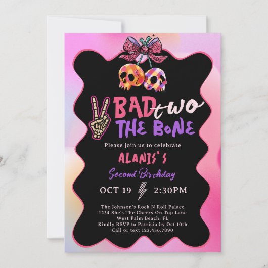 Bad Two The Bone Pink Paarse 2e verjaardagsfeestje Kaart (Voorkant)