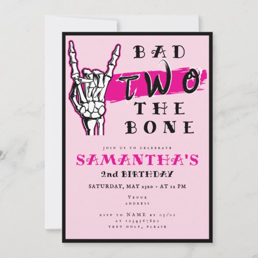Bad Two The Bone Pink Skeleton Hand 2e verjaardag Kaart (Voorkant)