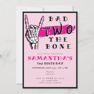 Bad Two The Bone Pink Skeleton Hand 2e verjaardag Kaart