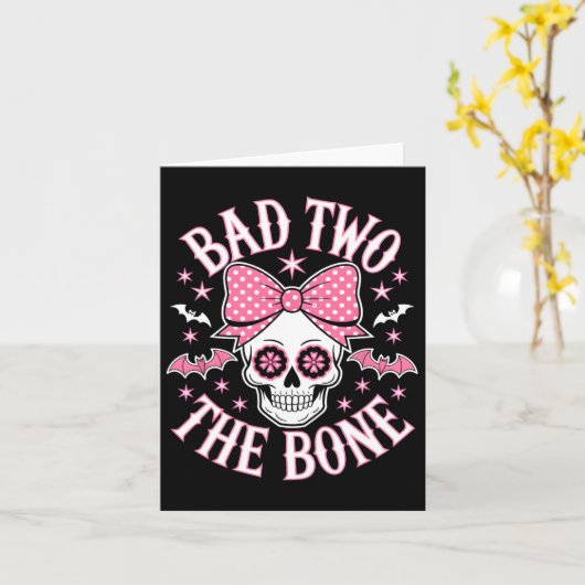 Bad Two The Bone Skull Pink Bow Stars beroemd gema Kaart (Gele Bloem)