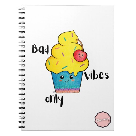 Bad Vibes only, Kawaii Cartoon Cupcake Notitieboek (Voorkant)