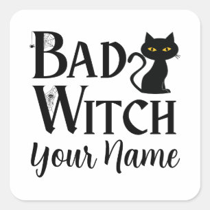 Bad Witch Black Cat Halloween Vierkante Sticker