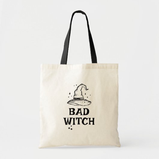 Bad Witch Black en White Stars Halloween Tote Bag (Voorkant)