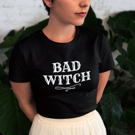 Bad Witch Black en White Womens Halloween T-shirt