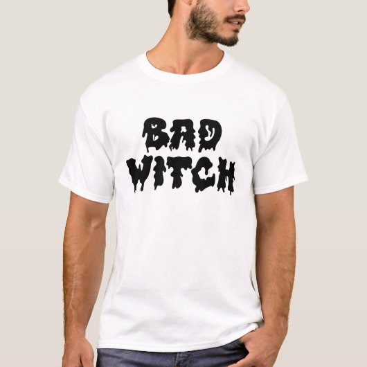 Bad Witch Black en White Womens Halloween T-shirt (Voorkant)