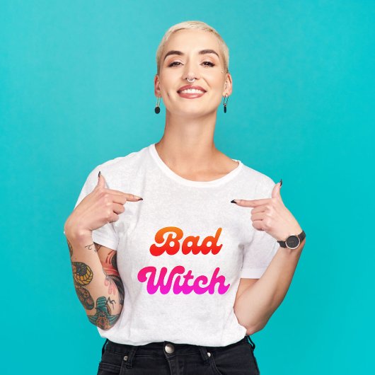Bad Witch Funny Roze & Sinaasappel Retro Lettertyp T-shirt