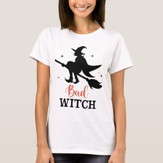 Bad Witch Halloween Spooky bezem vliegen T-shirt (Voorkant)