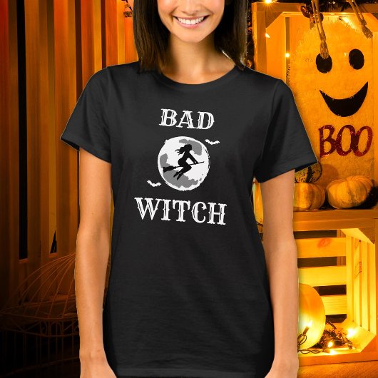 Bad Witch Riding Broom Vrouwen Custom Halloween T-shirt