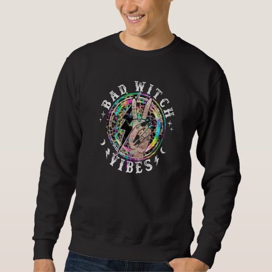 Bad Witch Vibes Peace Hand Leopard Witches Gothic Trui (Voorkant)