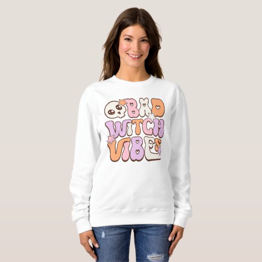 Bad Witch Vibes Retro Halloween Pastel Sweatshirt (Voorkant volledig)