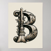 Bad Witch Witchy Broom Letter B Custom Initiaal Poster (Voorkant)