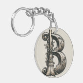 Bad Witch Witchy Broom Letter B Custom Initiaal Sleutelhanger (Voorkant Links)