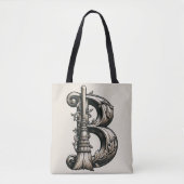 Bad Witch Witchy Broom Letter B Custom Initiaal Tote Bag (Voorkant)