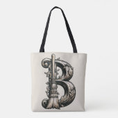 Bad Witch Witchy Broom Letter B Custom Initiaal Tote Bag (Achterkant)