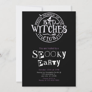 Bad Witches Club Minimalist Halloween Party Kaart
