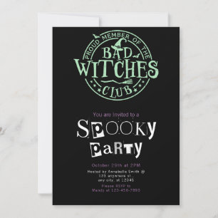 Bad Witches Club Minimalist Halloween Party Kaart