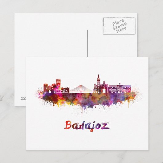Badajoz skyline in waterverf briefkaart (Voorkant / Achterkant)
