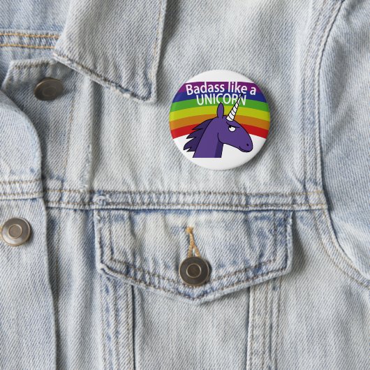 Badas als een eenhoorn. ronde button 5,7 cm (In situ)