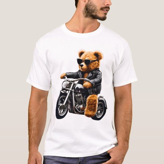 Badass Biker Teddy Bear Art T-shirt (Voorkant)