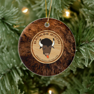 Badass Bison Boerderij Logo Coffee Mok Keramisch Ornament